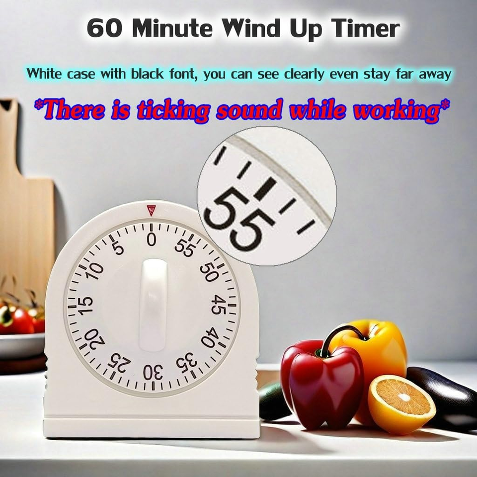 60 Minute Wind Up Mechanical Timer with Loud Alarm Manual Countdown ...