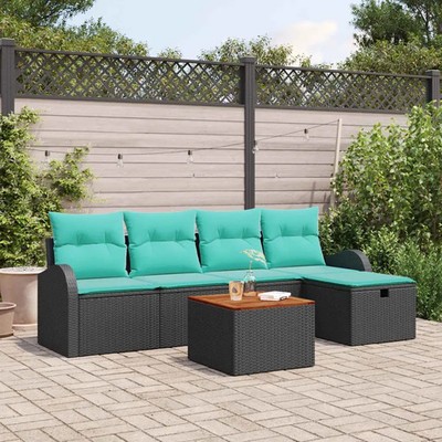 Garten-Sofa-Set mit Kissen mit Speicher 6 pcs Poly Rattan Gartenmöbel vidaXL