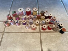 Vintage Lot 33 Wooden Spools Thread various Colors Sizes Coats & Clark's Etc