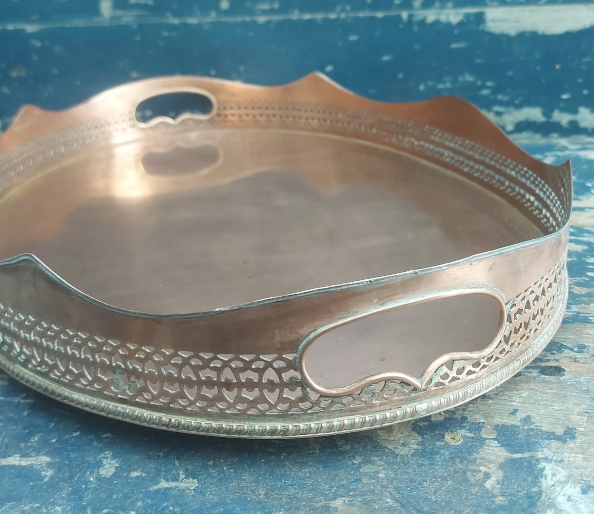 Copper Tray in Antique Silver Plate Plates, Platters & Trays for