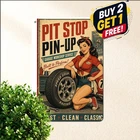 Vintage Pit Stopper Hanging Tin Metal Sign Retro Garage Wall Art Plaque