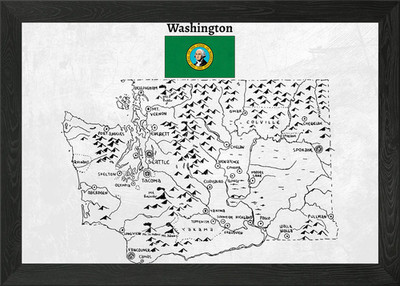 Handgezeichnete Karte des Staates Washington gerahmtes Wandbild Poster Leinwanddruck Bild