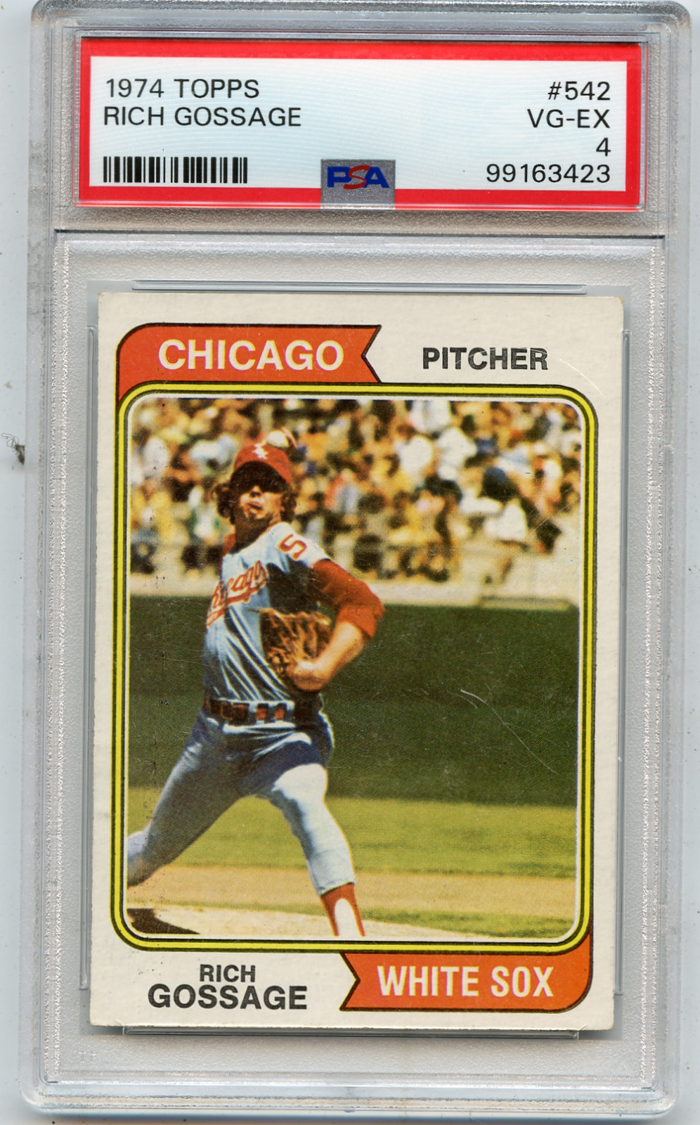 1974 TOPPS BASEBALL #542 RICH GOSSAGE, CHICAGO WHITE SOX - PSA 4 VG-EX (63423)