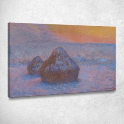 Claude Monet Schnee-Effekt Weizenbatterie bei Sonnenuntergang, mnt313 Bild auf T gedruckt