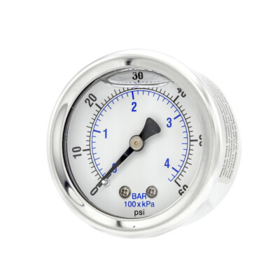 Liquid Filled Back Mount Pressure Gauge with 2'' Dial, 0-60 PSI, 1/8'' Male NPT