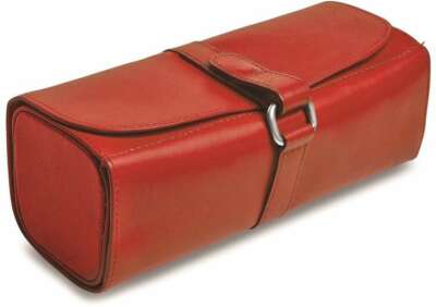Red Leather Snap Strap Large Jewelry Roll