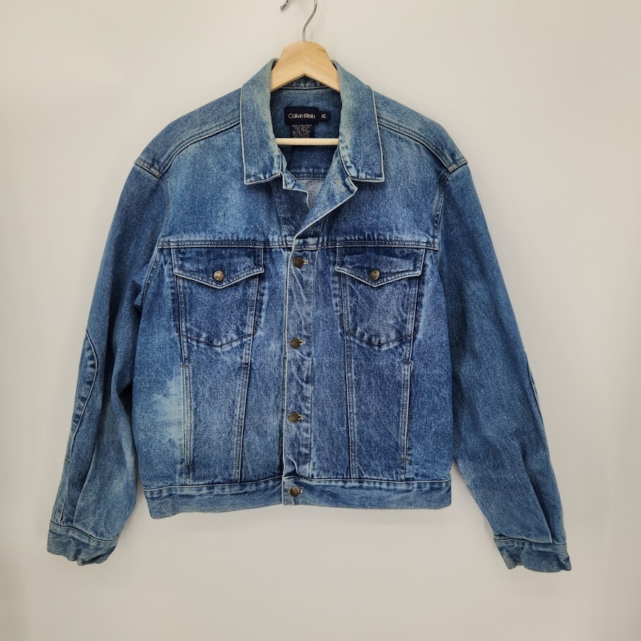 Vintage Calvin Klein Mens Denim Trucker Jacket Distressed Fading