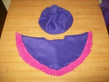 PURPLE+PINK FLEECE PONCHO+BERET/ HAT for 16" 18" TRU CPK Kids Cabbage patch