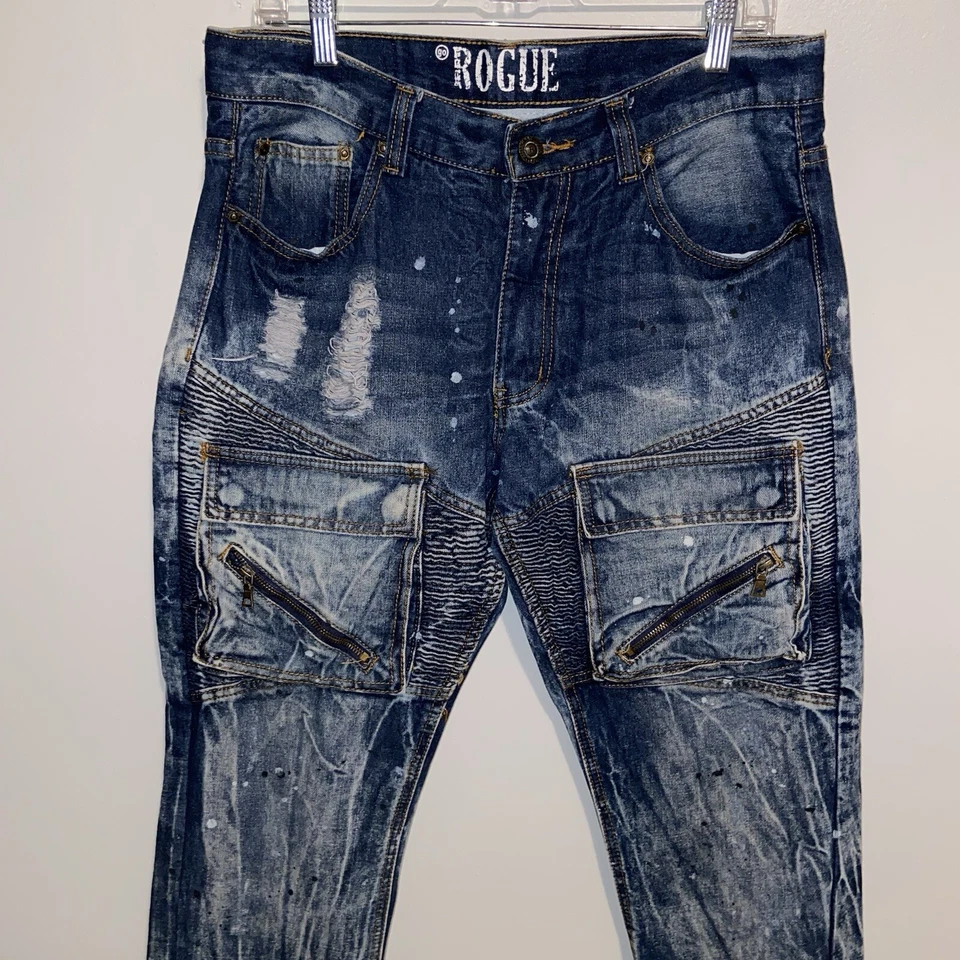 Jeans Go Rogue De Colección Para Hombre Talla 34X33 Denim Moto Grunge Años 90 Y2K Patinador Pintura Foto 3 de 4
