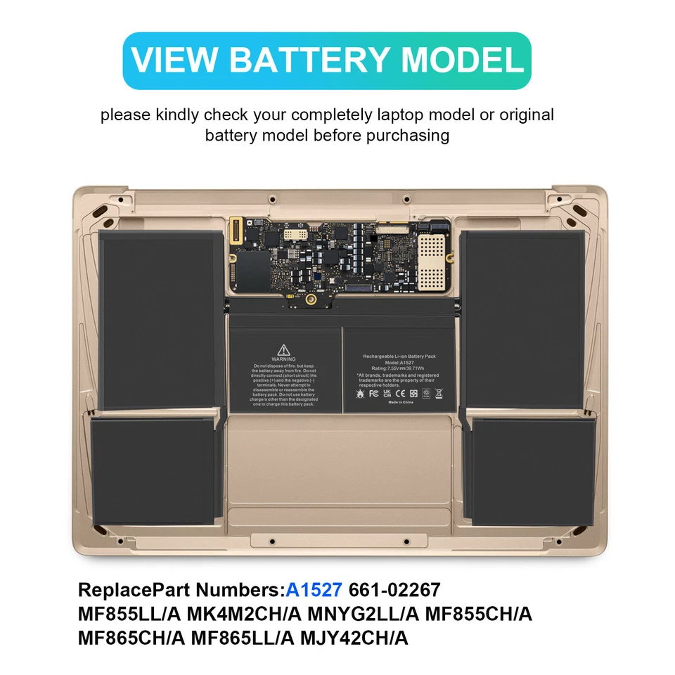 Аккумулятор A1527 для Apple MacBook Retina 12 дюймов A1534 A1527 MF855LL/A MK4M2CH/A - Изображение 3 из 4