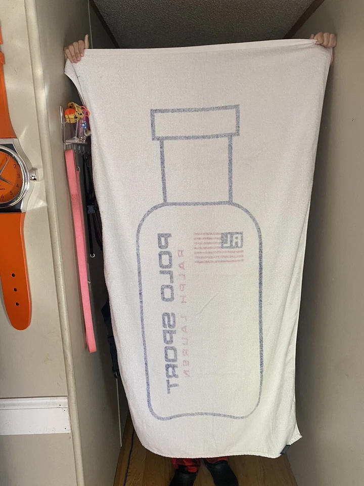 Toalla de playa blanca vintage Ralph Lauren Polo Sport 35" x 62" - rara Foto 2 de 4