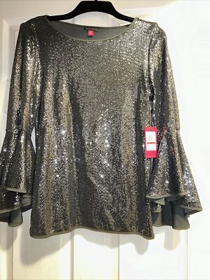 Vince Camuto Sparkle Sequin Top Women's  Xs Bell Sleeves