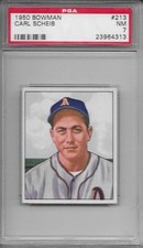 1950 BOWMAN BASEBALL Carl Scheib #213 PSA 7 NM Philadelphia Athletics