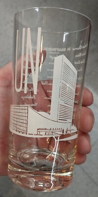Vintage Mid-Century United Nations Drinking Glass Different Languages Decor Rare