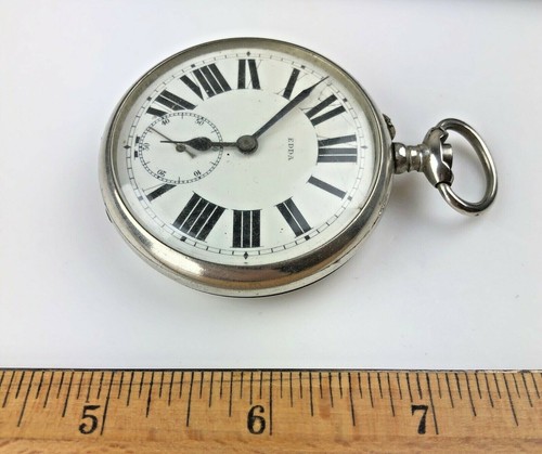 Antique EDDA Pocket Watch Silver Tone Case Parts Repair Restoration - Picture 3 of 11