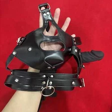 BDSM Faux Leather Hood Head Harness with Detachable Mouth Gag Plug Restraint USA