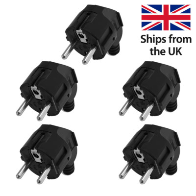 5x EU Stecker Adapter 16A Stecker Ersatz Steckdosen wiederverdrahtbar Eurostecker SCHWARZ