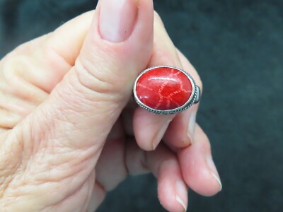 Moderner Sterling Silber Ring SARDA Koralle Größe 6