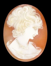 Antique Vintage Hand Carved Italian Shell Cameo Portrait Woman Italy Brooch Pin