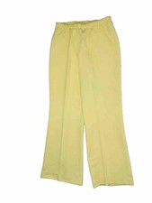 VTG 70s Womens 16 Large Yellow Knit High Rise Wide Leg Flare Pants Disco Hippy