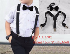 Black Velvet Bow tie  Matched suspenders Braces for Baby Kids Boy Youth Teenage