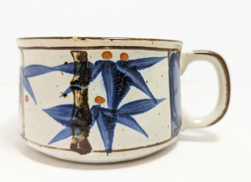 Vtg Otagiri Japan Soup Mug - Bamboo Speckled - 12oz - Blue & Brown