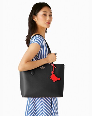 New Kate Spade Marlee Tote Saffiano Black with Red Crab charm with