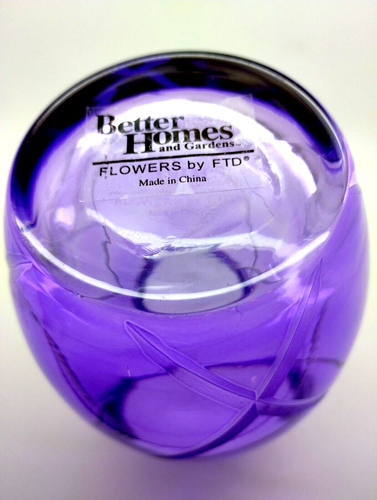 Better Homes and Gardens FTD Vase Clear Purple Etched Diamond Pattern Flowers - Picture 7 of 7