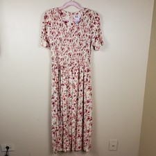 Vintage R&K Floral Short Sleeve Maxi Dress with Smocking Size 12
