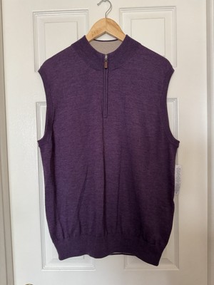 Peter Millar Crown Mens Large 100% Italian Merino Wool Purple 1/4