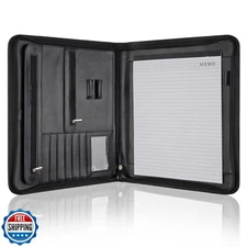 Mkobon Padfolio Portfolio Binder with Zipper, Faux Leather Folder Organizer, 