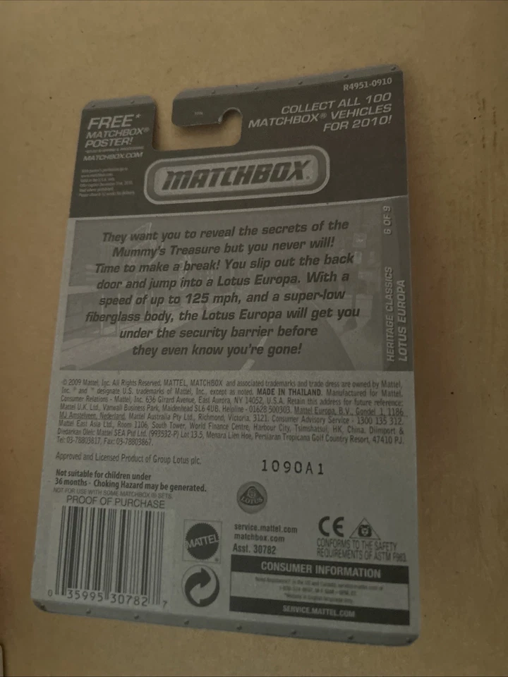 MATCHBOX LOTUS EUROPA YELLOW HERITAGE CLASSICS LONG CARD 2010 - Image 2 of 2