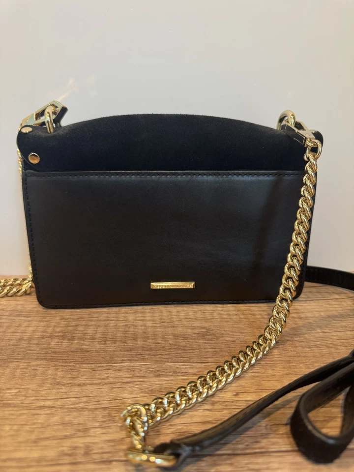 Rebecca Minkoff Black Suede Crossbody Bag with Gold Chain & Stud Accents - Image 2 of 4