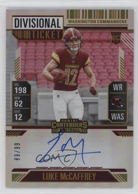 2024 Contenders Divisional Ticket 89/99 Luke McCaffrey #121 Rookie Auto RC 1oa8