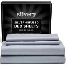  Silver Infused Bed Sheets Set - Ultra-Soft Temperature Split King Gray