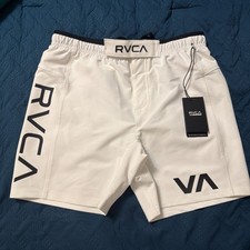 Size S RVCA Men s Grappler Shorts White Black Athletic Elastic Waist Back Pocket