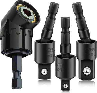 Right Angle Drill Adaptor,4-in-1 Impact Drill Bit Extension,360° Rotatable 1/4