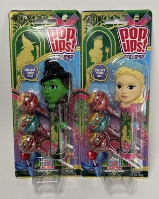 Wicked Movie Glinda And Elphaba Pop Ups-Flix Candy Lollipop-Lot Of 2-New In Box