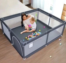 Baby Playpen 50" × 50" – Safe & Sturdy Play Yard for Babies & Toddlers, Gray