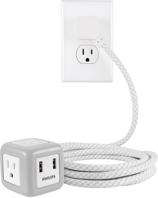 Cube Extension Cord, 10 Ft, 3-Outlet Flat Plug Cube Cord with Multiple Outlets, 