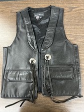 Vintage Steer Brand Vest Black Leather Western Silver Concho USA Biker Small
