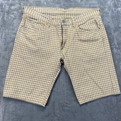 Levi's 504 Shorts Men's Sz 36 Brown Tan Plaid Regular Fit 100% Cotton Longer 11''