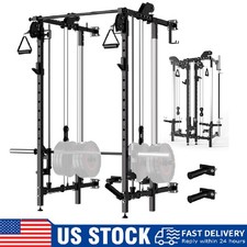 Wall Mount Smith Machine, Power Rack with Independent Dual Pulley System Workout