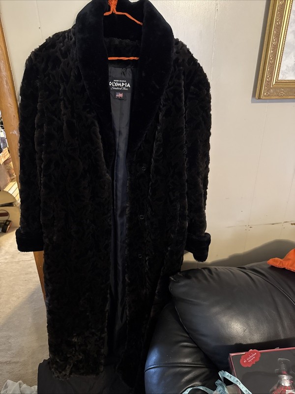 Olympia Limited Inc Dark Brown & Black Faux Fur Long Coat Pockets  3 Clasp M
