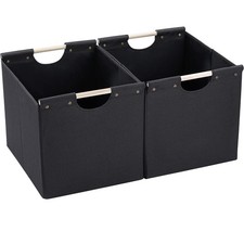 Large Collapsible Storage Bins, Linen Fabric, Pack of 2, Storage Baskets with...
