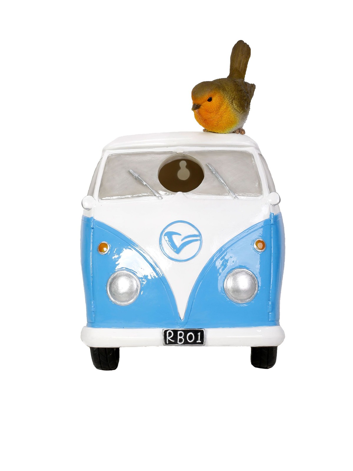 Vivid Arts Campervan Blue & Robin Bird Garden Birdhouse