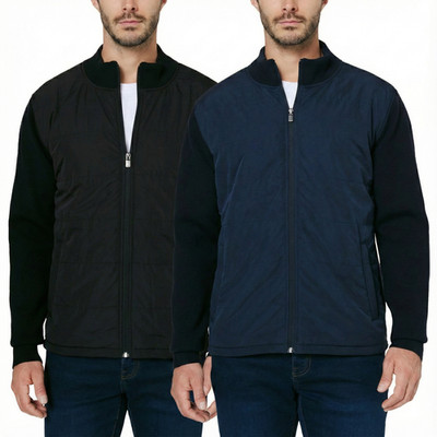 Infinity Men's Mixed Media Jacket Quilted Sweater Knit Lightweight Zip S-XXL New