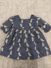 Janie  Jack Floral Embroidered Tulle Dress GRISAILLE FLORAL BLUE Sz 6-12 M