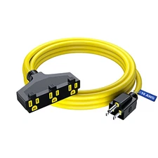 10 Ft Extension Cord, 3 Outlets, 14 Gauge, Yellow, SJTW, ETL, Outdoor, Heavy