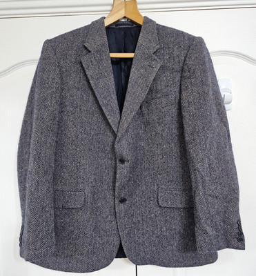 Peter James Tweed Fischgrät Wolle Kaschmir Blazer Jacke UK 42R Blau Mix Smart